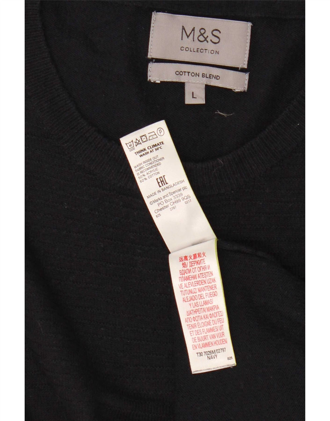 Marks & Spencer Męski sweter z okrągłym dekoltem, duży, granatowy, akrylowy