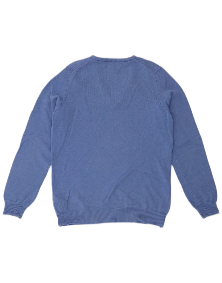 LYLE & SCOTT Womens V-Neck Jumper Sweater UK 14 Medium Blue Virgin Wool