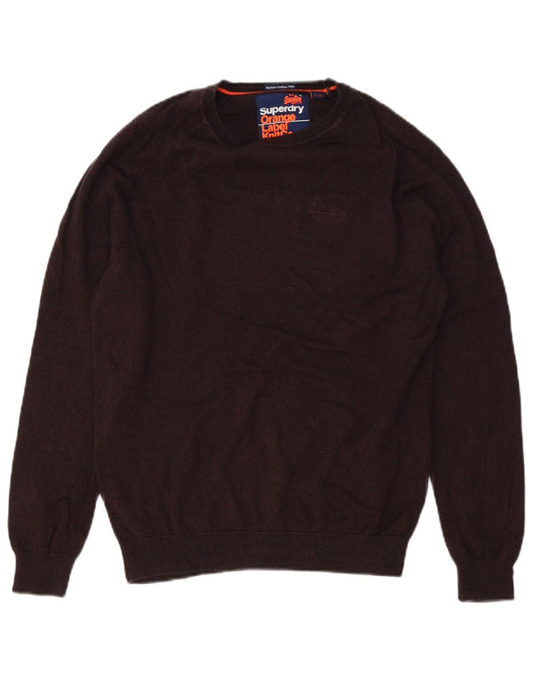 Superdry Mens Boat Neck Jumper Sweater Small Brown Cotton