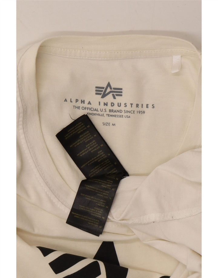 ALPHA INDUSTRIES Mens Graphic T-Shirt Top Medium Off White Cotton Vintage Alpha Industries and Second-Hand Alpha Industries from Messina Hembry 