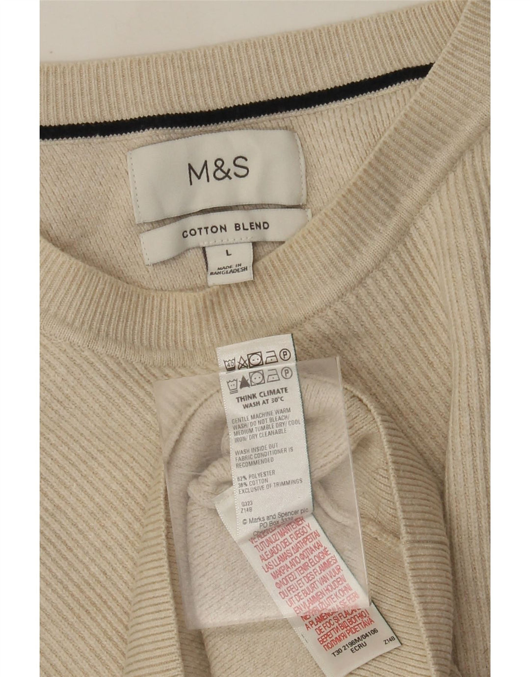 Marks & Spencer Męski sweter z okrągłym dekoltem, duży, beżowy poliester
