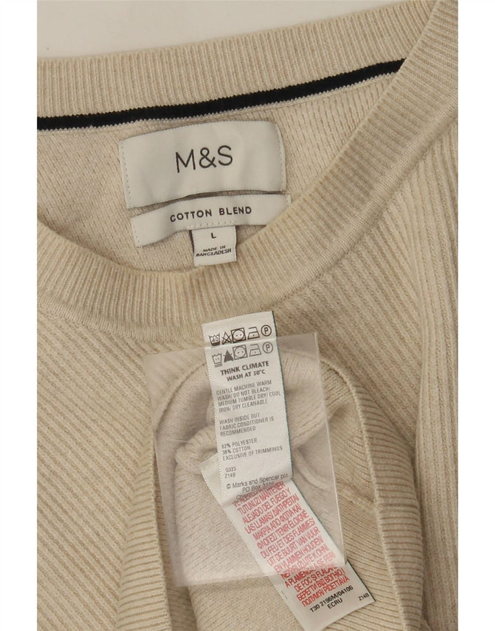 Marks & Spencer Męski sweter z okrągłym dekoltem, duży, beżowy poliester