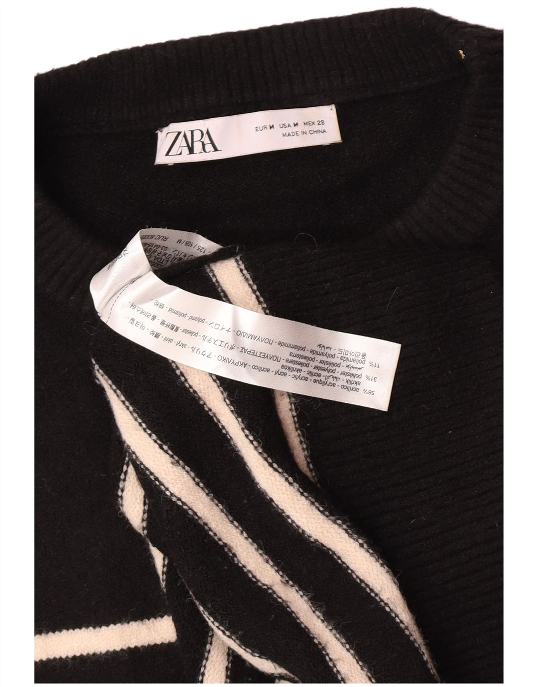Damski sweter oversize Zara z okrągłym dekoltem UK 14, średnie czarne paski