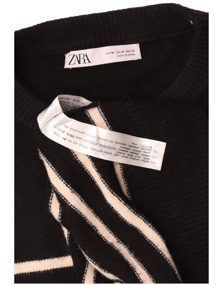 Damski sweter oversize Zara z okrągłym dekoltem UK 14, średnie czarne paski