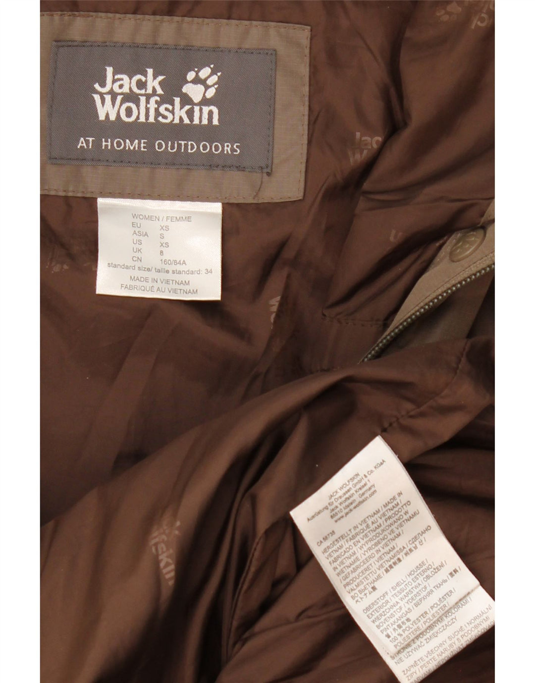 Damski ocieplany płaszcz z kapturem Jack Wolfskin UK 8, mały, brązowy poliester