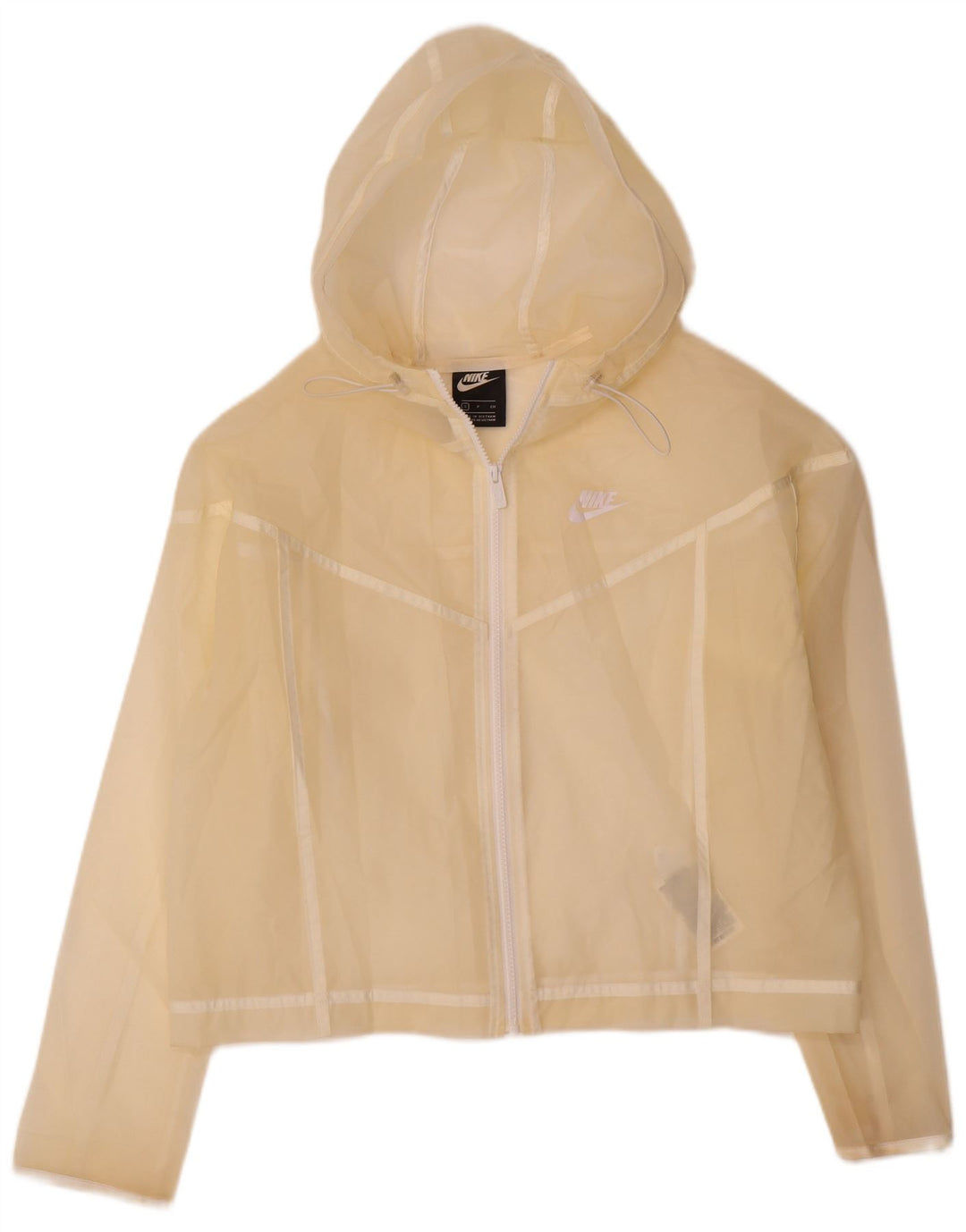 Damska kurtka przeciwdeszczowa z kapturem, oversize, Nike UK 10, mała, złamana biel, poliuretan
