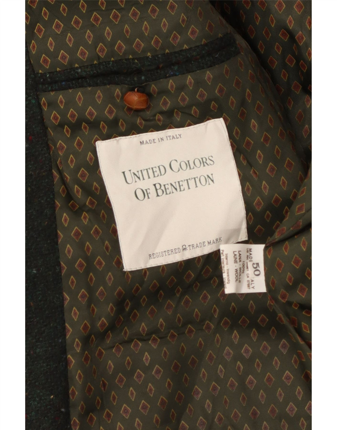 Męska marynarka zapinana na 2 guziki Benetton IT 50, duża, zielona wełna w cętki