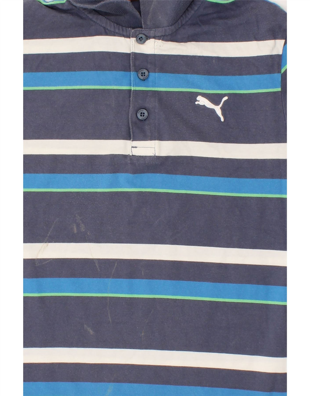 PUMA Mens Polo Shirt Small Navy Blue Striped Cotton Vintage Puma and Second-Hand Puma from Messina Hembry 