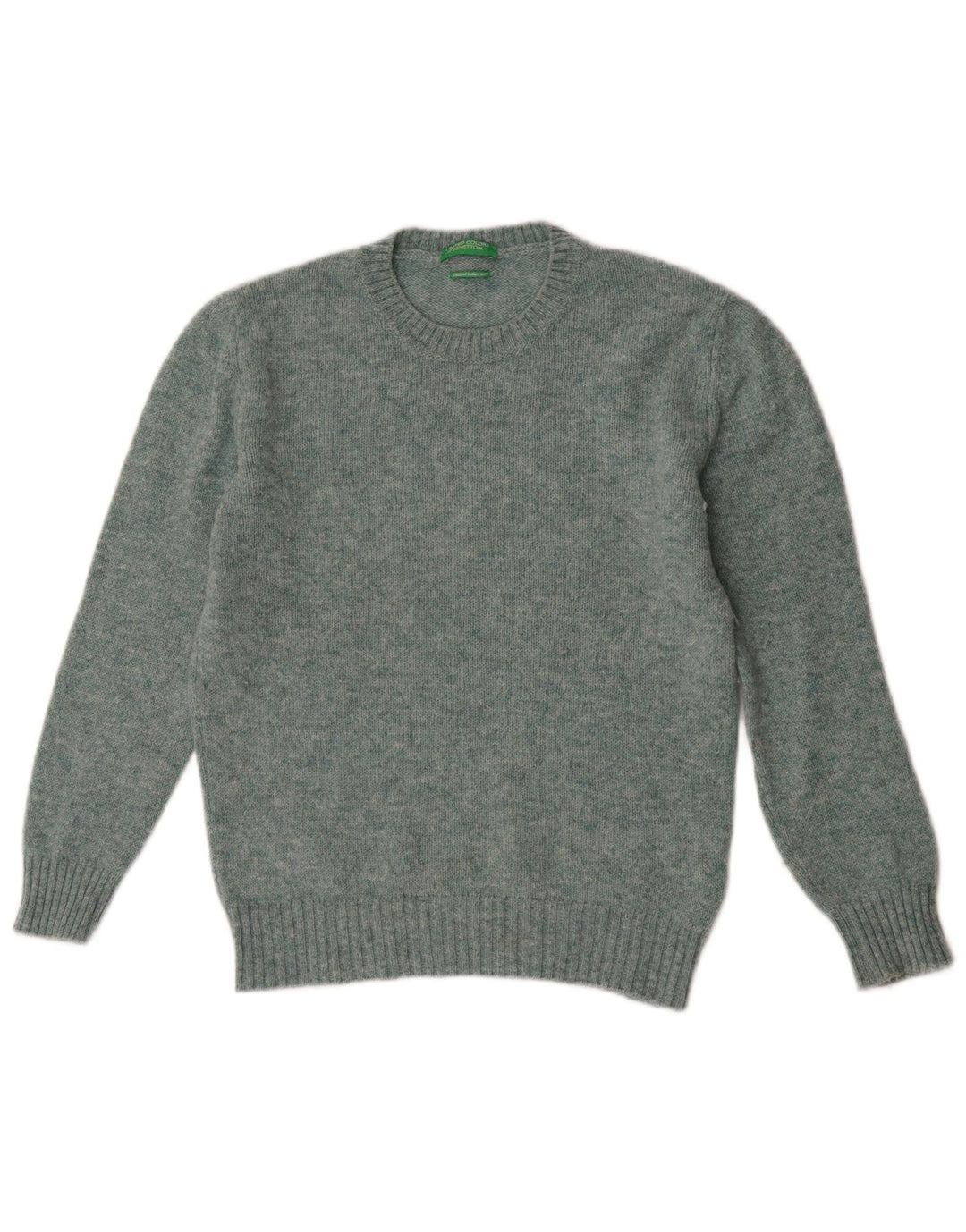 Benetton Womens Crew Neck Jumper Sweater UK 14 Medium Green Wool