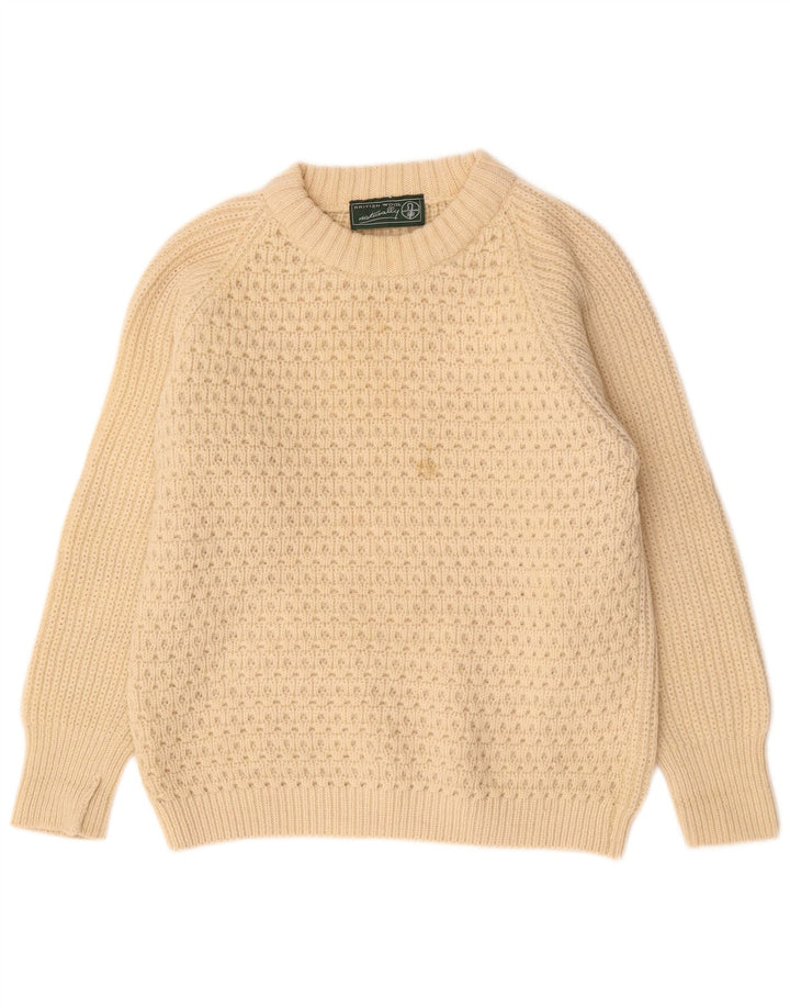 Vintage męski sweter z dekoltem w łódkę, duży, beżowy, wełniany