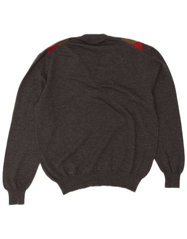 Męski sweter w stylu vintage z dekoltem w szpic IT 50 Średni szary Argyle/Diament