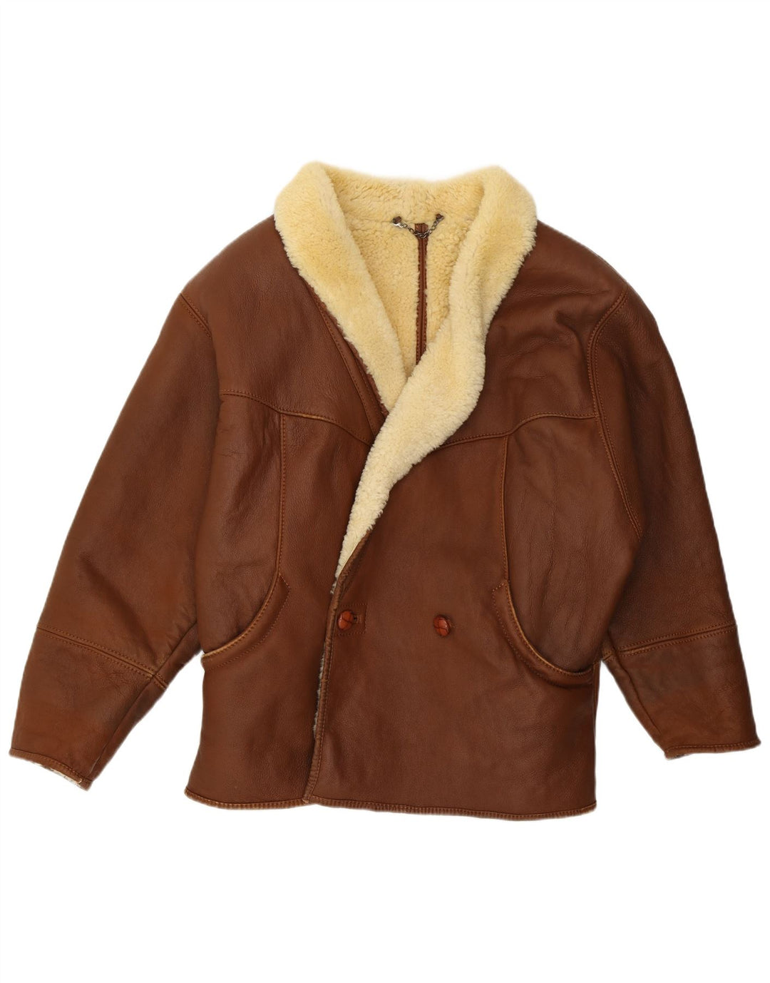 Vintage męska luźna kurtka shearling IT 46 mała brązowa skóra