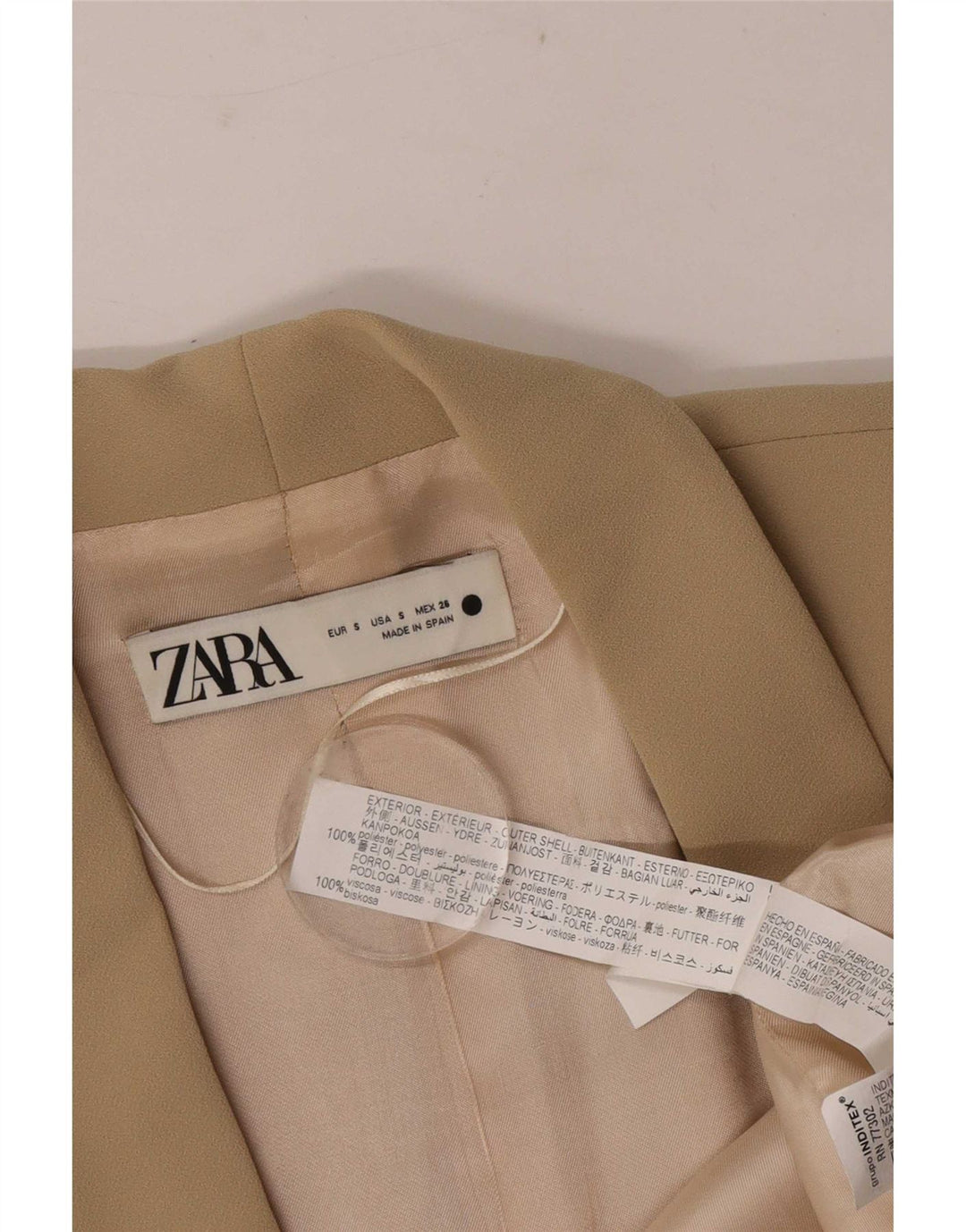 Zara Damska marynarka oversize z rękawami 3/4 i otwartymi, UK 10, mała, beżowa