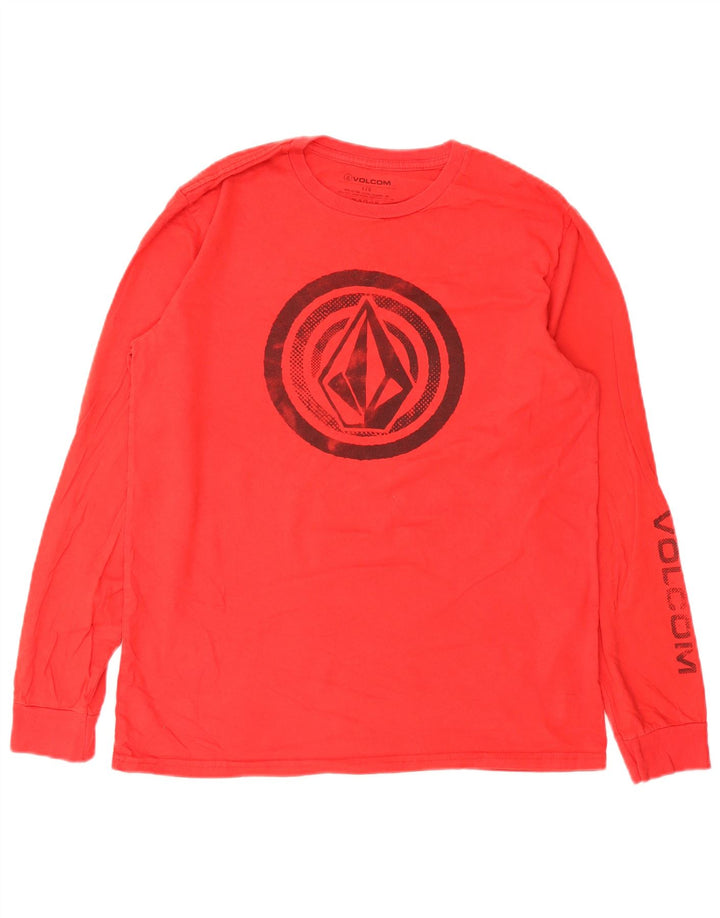 Męski T-shirt z grafiką Volcom z długim rękawem, duży, czerwony, bawełniany