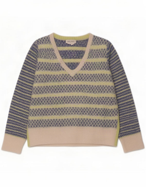 Damski sweter z dekoltem w kształcie litery V White Stuff UK 12 Medium, wielokolorowe paski