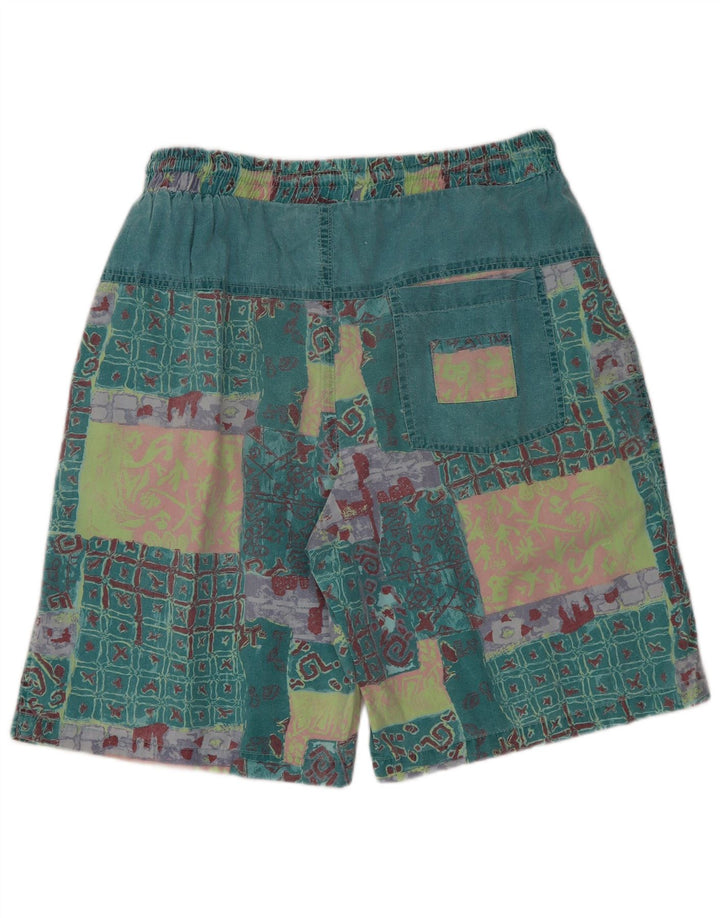 Męskie szorty z grafiką w stylu vintage XL W32, zielona patchworkowa bawełna
