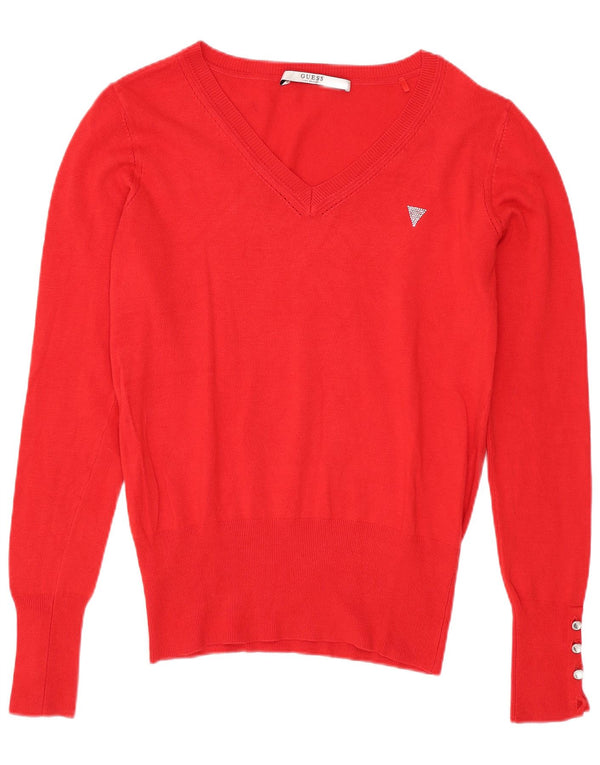 Sweter damski Guess z dekoltem w kształcie litery V, UK 4 XS, czerwona wiskoza