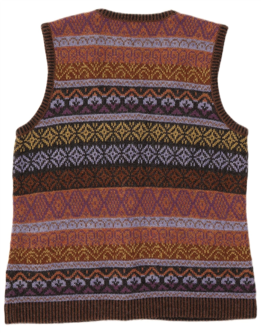 PETER HAHN Damski sweter rozpinany bez rękawów UK 16 Large Brown Fair Isle