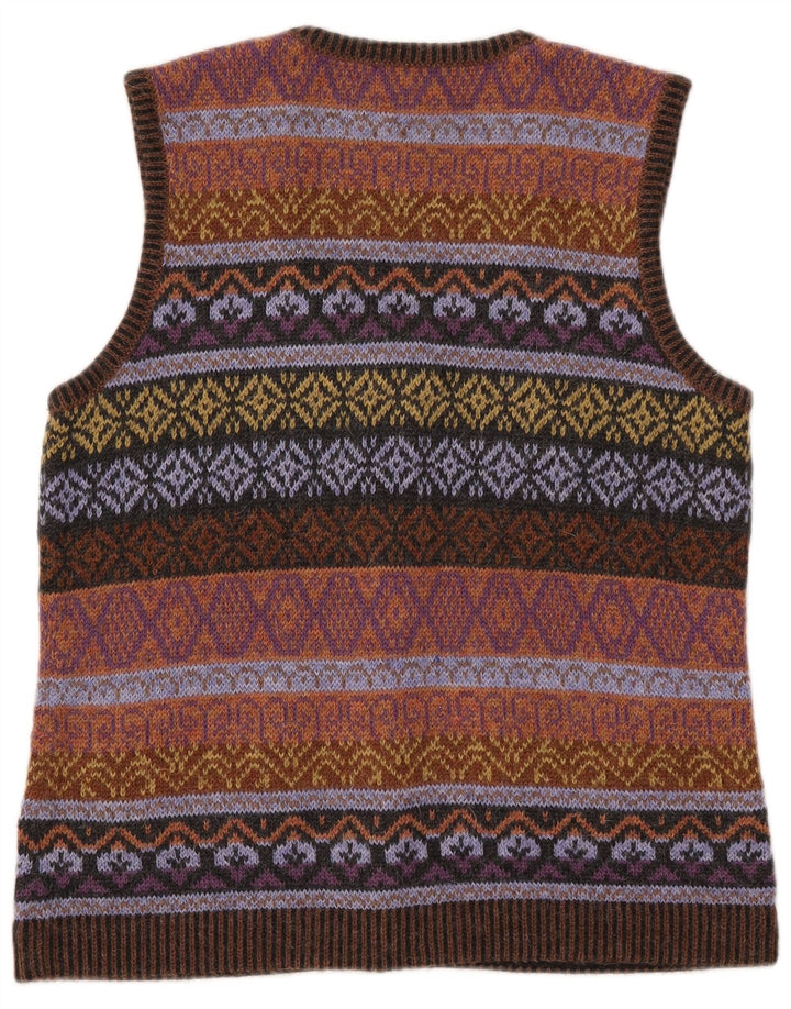 PETER HAHN Damski sweter rozpinany bez rękawów UK 16 Large Brown Fair Isle