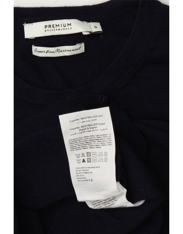 JACK & JONES Męski sweter z okrągłym dekoltem, mały, granatowy, wełniany