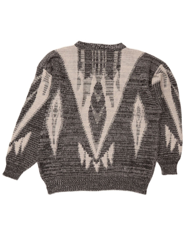 Vintage Womens Boat Neck Jumper Sweater UK 26 5XL Grey Geometric Acrylic