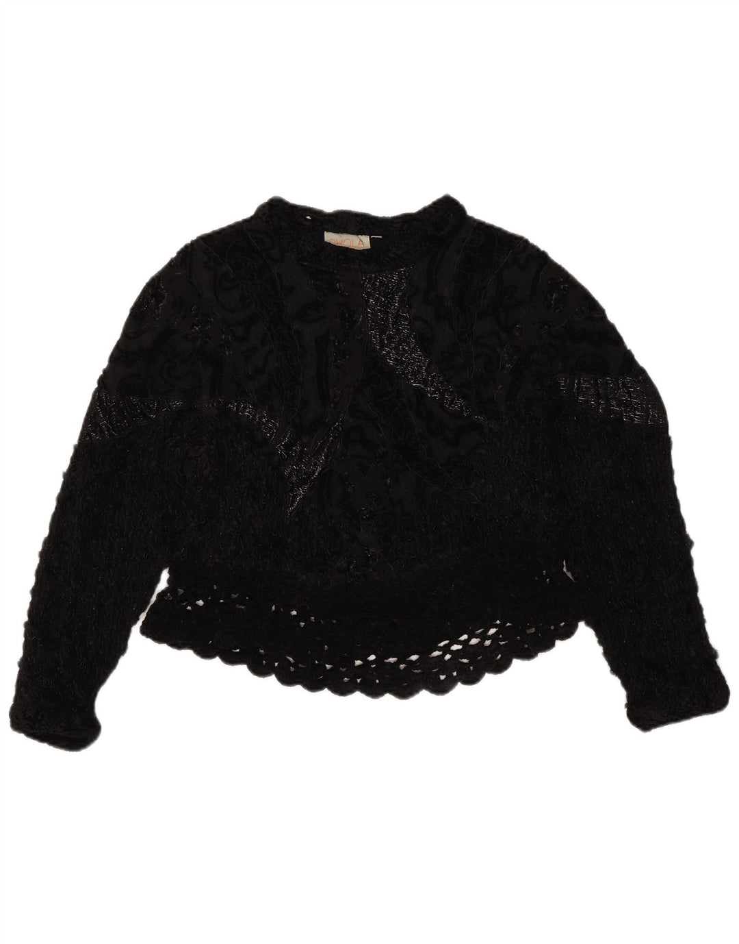 Damski, szydełkowy top w stylu vintage, UK 14, średni czarny