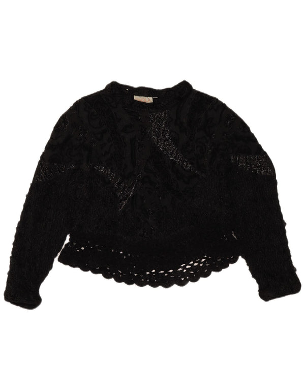 Damski, szydełkowy top w stylu vintage, UK 14, średni czarny