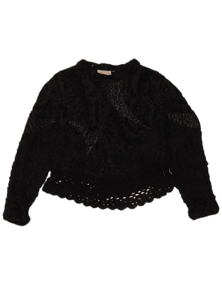 Damski, szydełkowy top w stylu vintage, UK 14, średni czarny