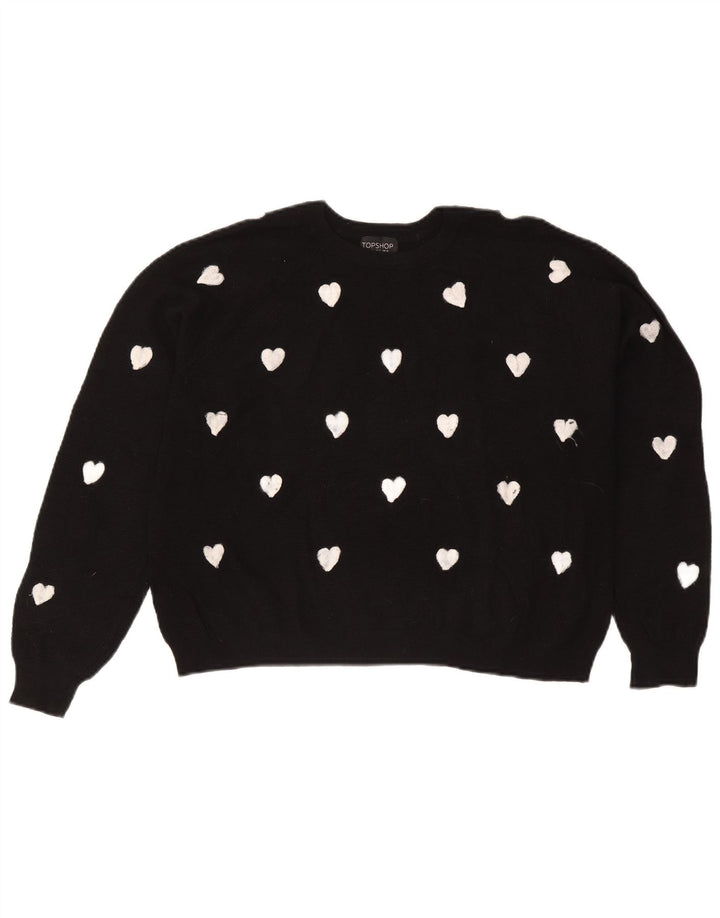 Topshop damski sweter z abstrakcyjnym wzorem i dekoltem w łódkę UK 16, duży czarny