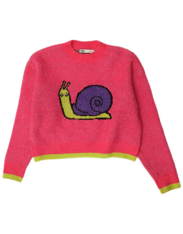 Damski sweter Zara Crop Graphic z okrągłym dekoltem UK 10 Small Pink