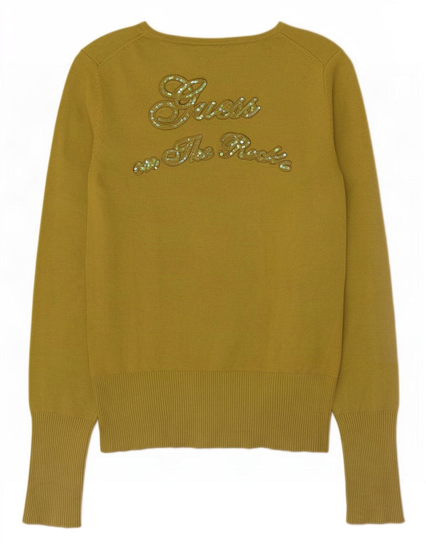 Damski sweter Guess z graficznym dekoltem w kształcie litery V, UK 16, średni zielony wiskoza