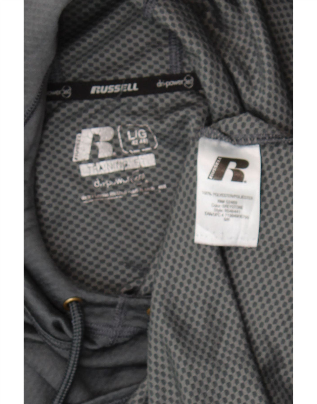 Męski sweter z kapturem Russell Athletic Dri-Power, duży, szary, poliestrowy