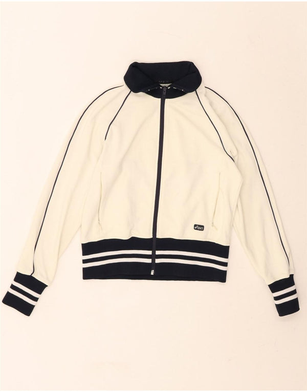 ASICS Womens Tracksuit Top Jacket UK 10 Small Off White Polyamide