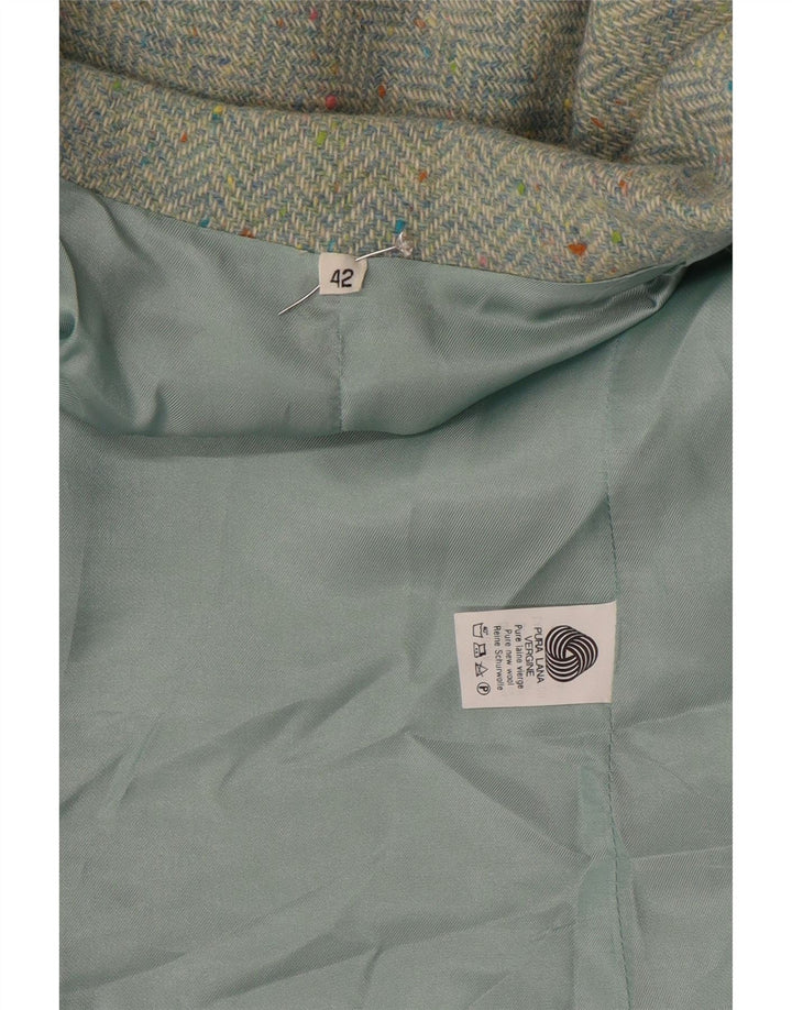 Vintage damska marynarka zapinana na 2 guziki IT 42 Średnio zielona wełna w jodełkę