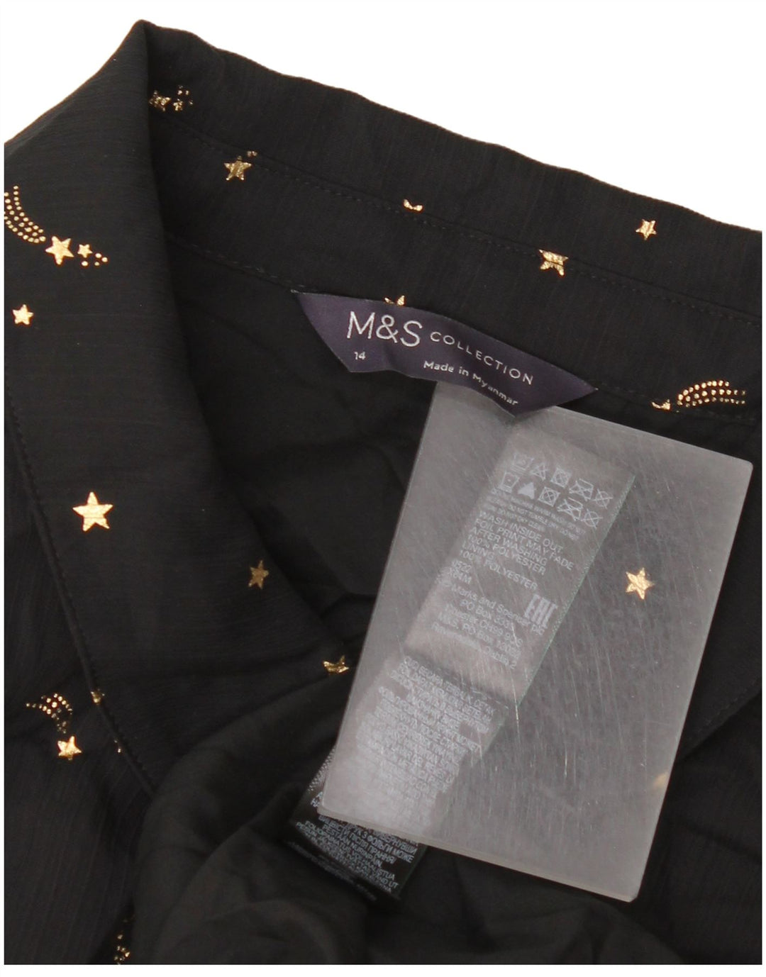 Marks & Spencer Damska sukienka wielowarstwowa z abstrakcyjnym wzorem UK 14, średnia czarna