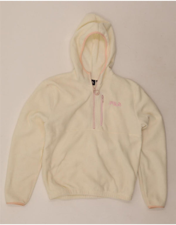FILA Womens Oversized Hooded Zip Neck Fleece Jumper UK 6 XS Off White