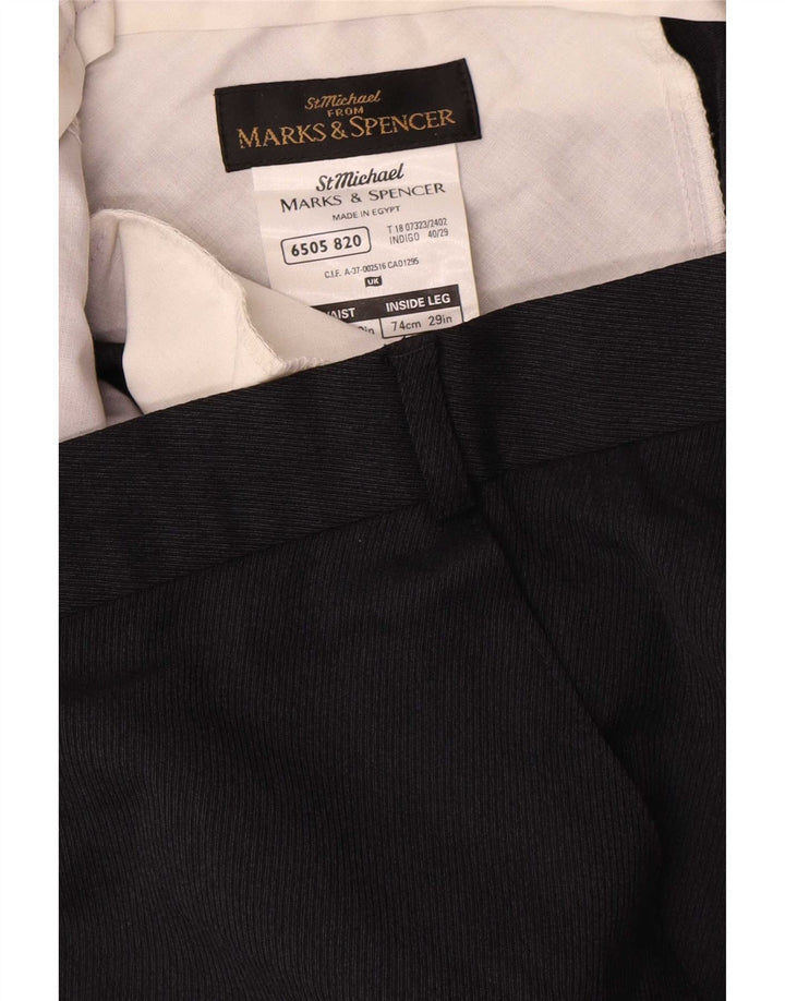 Marks & Spencer Męskie proste spodnie garniturowe W40 L29 Granatowy poliester