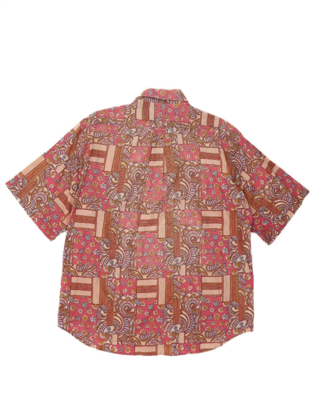 PANAMA REP Mens Short Sleeve Shirt Medium Pink Patchwork