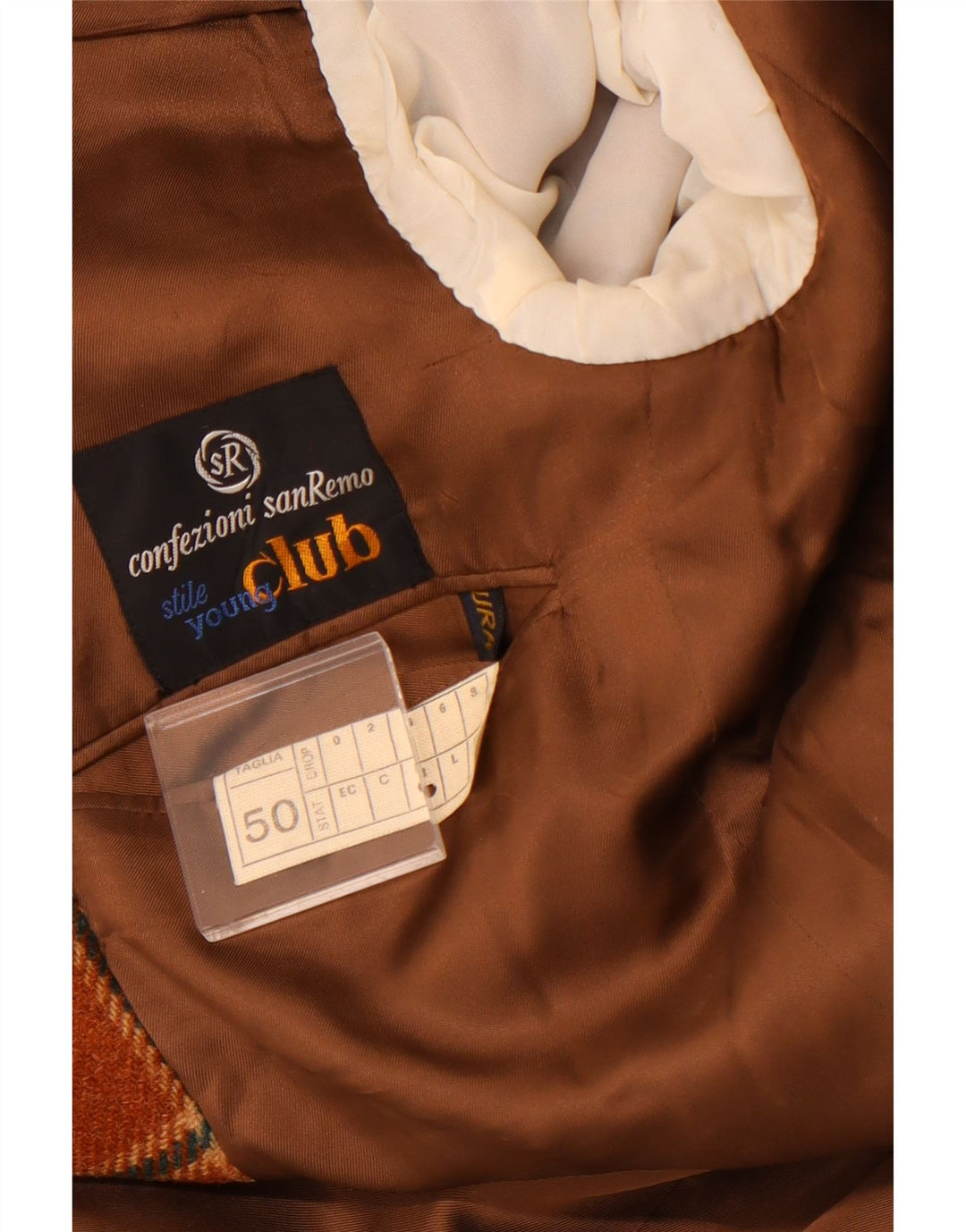 Męska marynarka zapinana na 2 guziki VINTAGE IT 50, duża, wełniana w brązową kratkę