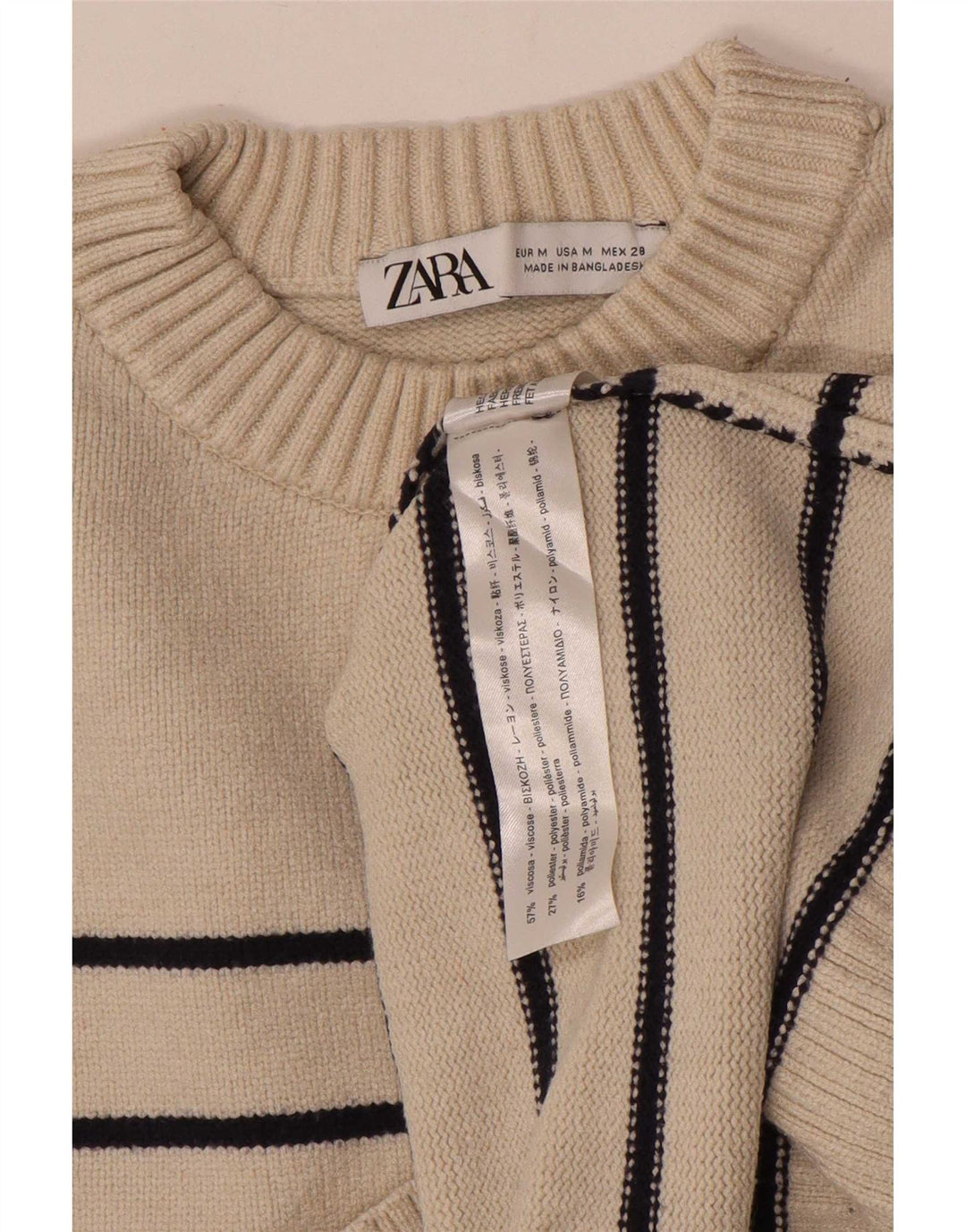 Damski sweter oversize Zara z okrągłym dekoltem UK 14 w średnie beżowe paski