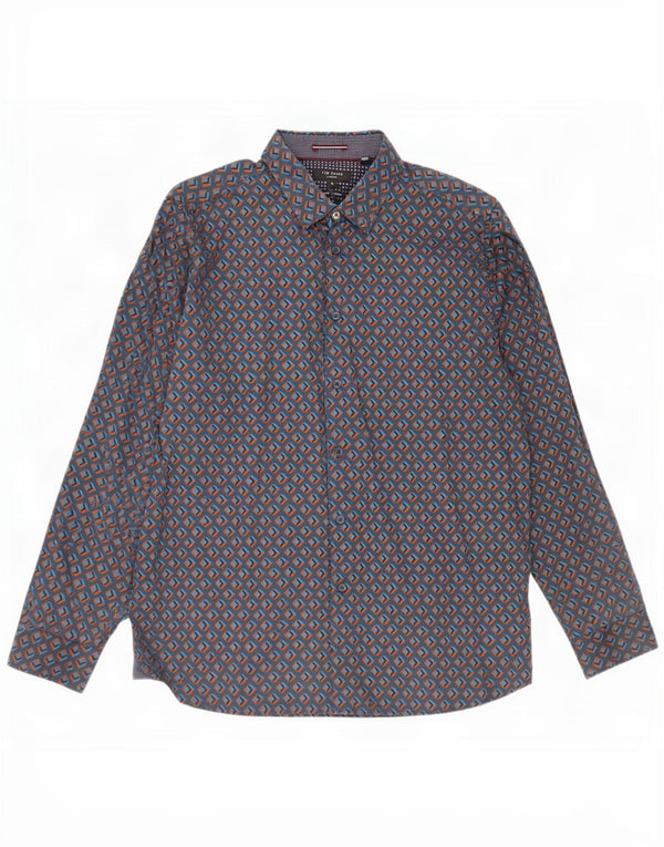Ted Baker Mens Shirt Size 6 2XL Navy Blue Geometric Cotton