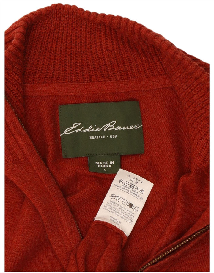 Męski sweter zapinany na zamek Eddie Bauer, duży, czerwony, bawełniany
