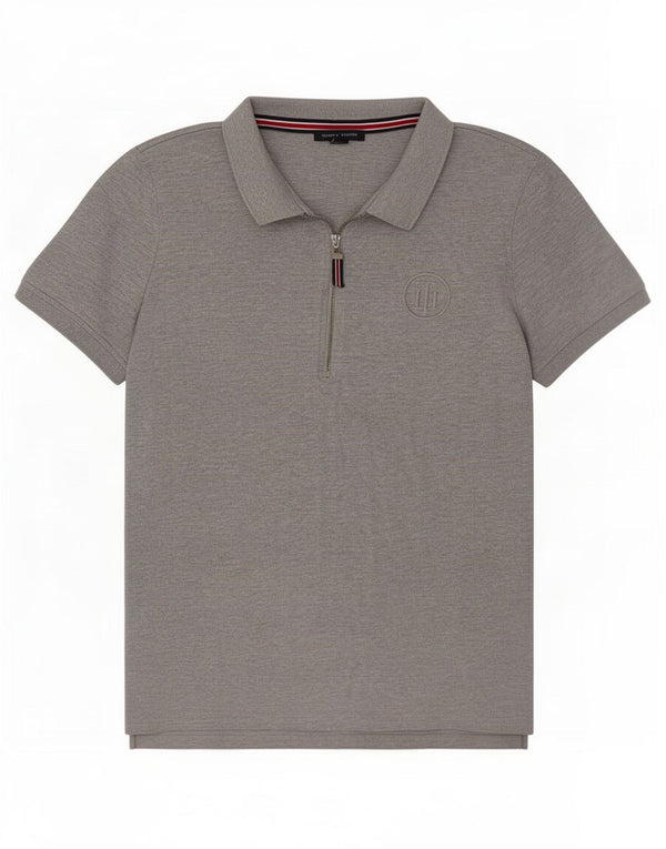 Damska koszulka polo Tommy Hilfiger UK 14, średnia, szara, nakrapiana bawełna