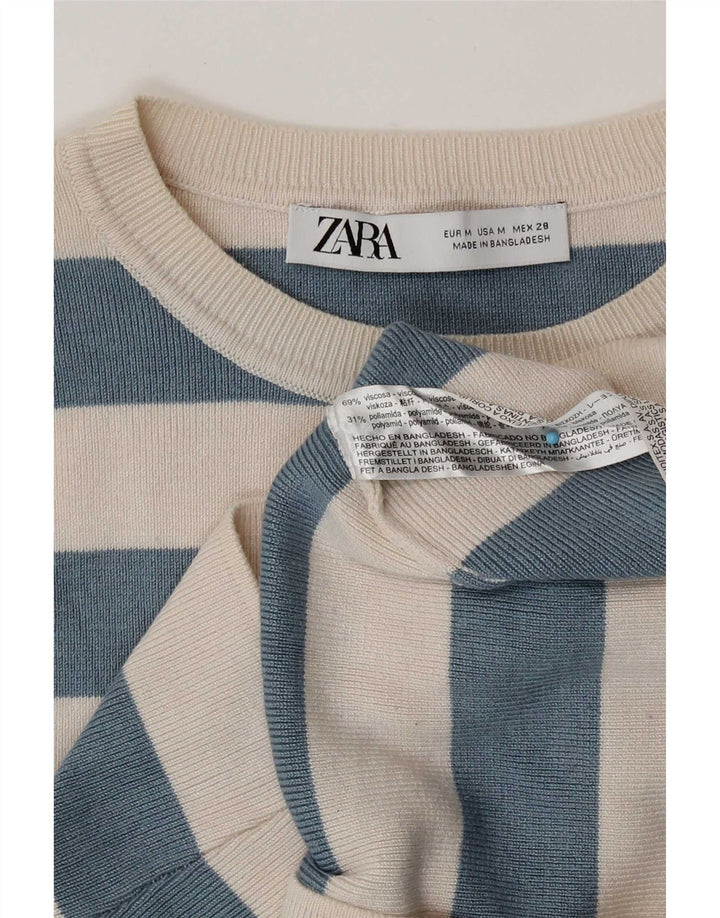 Damski krótki top Zara UK 12 w średnim beżowym kolorze wiskozowym w paski