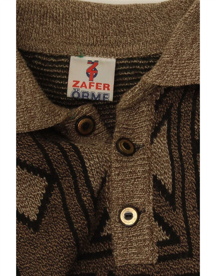 Męski sweter z golfem w stylu vintage, średnio brązowy, geometryczny