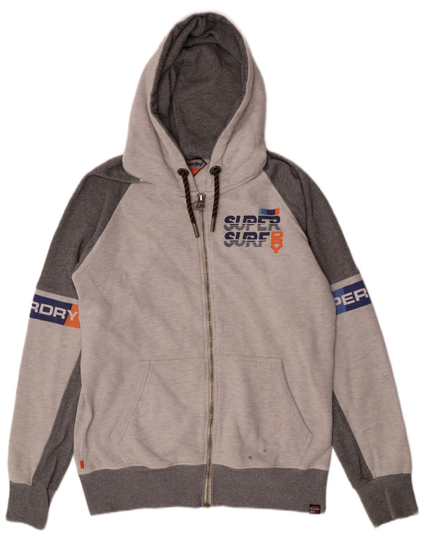 Męski sweter z kapturem Superdry z grafiką i zamkiem XL, szary, bawełniany w bloki kolorów