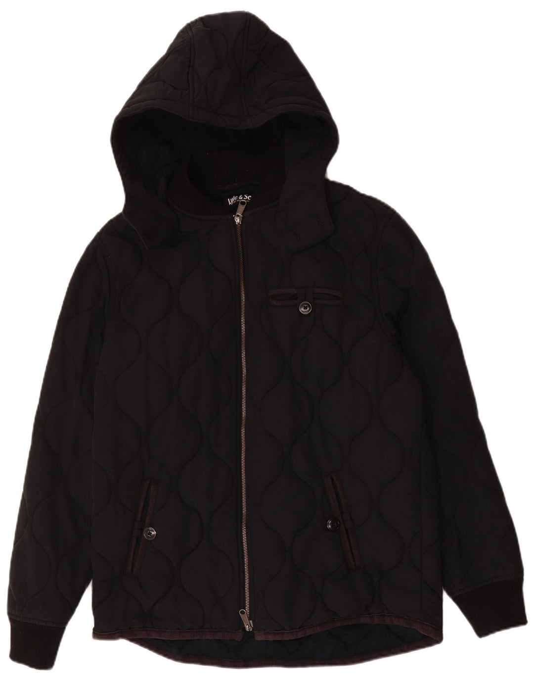 Męska ocieplana kurtka z kapturem LYLE & SCOTT UK 40, duża, czarna, bawełniana