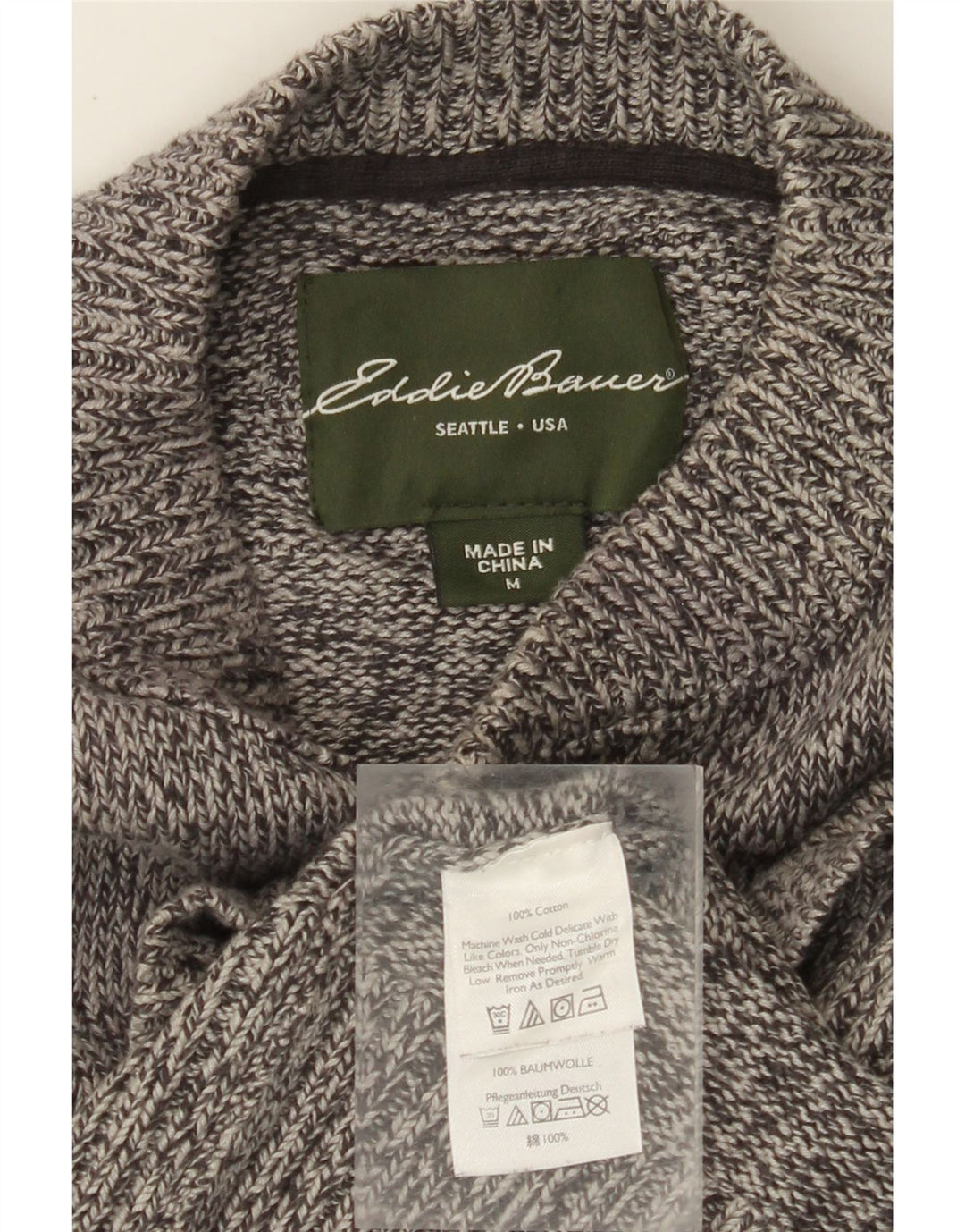 EDDIE BAUER Męski sweter zapinany na guziki, średnioszary, bawełniany w plamki