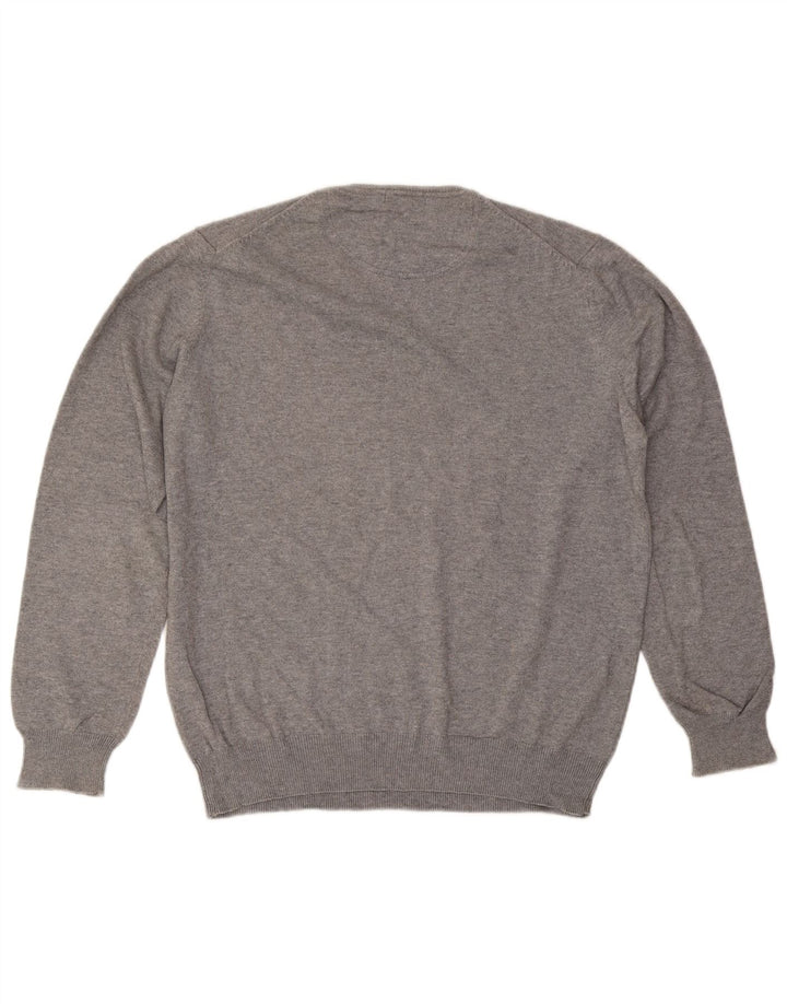 Męski sweter Massimo Dutti z dekoltem w kształcie litery V, duży, szary, bawełniany
