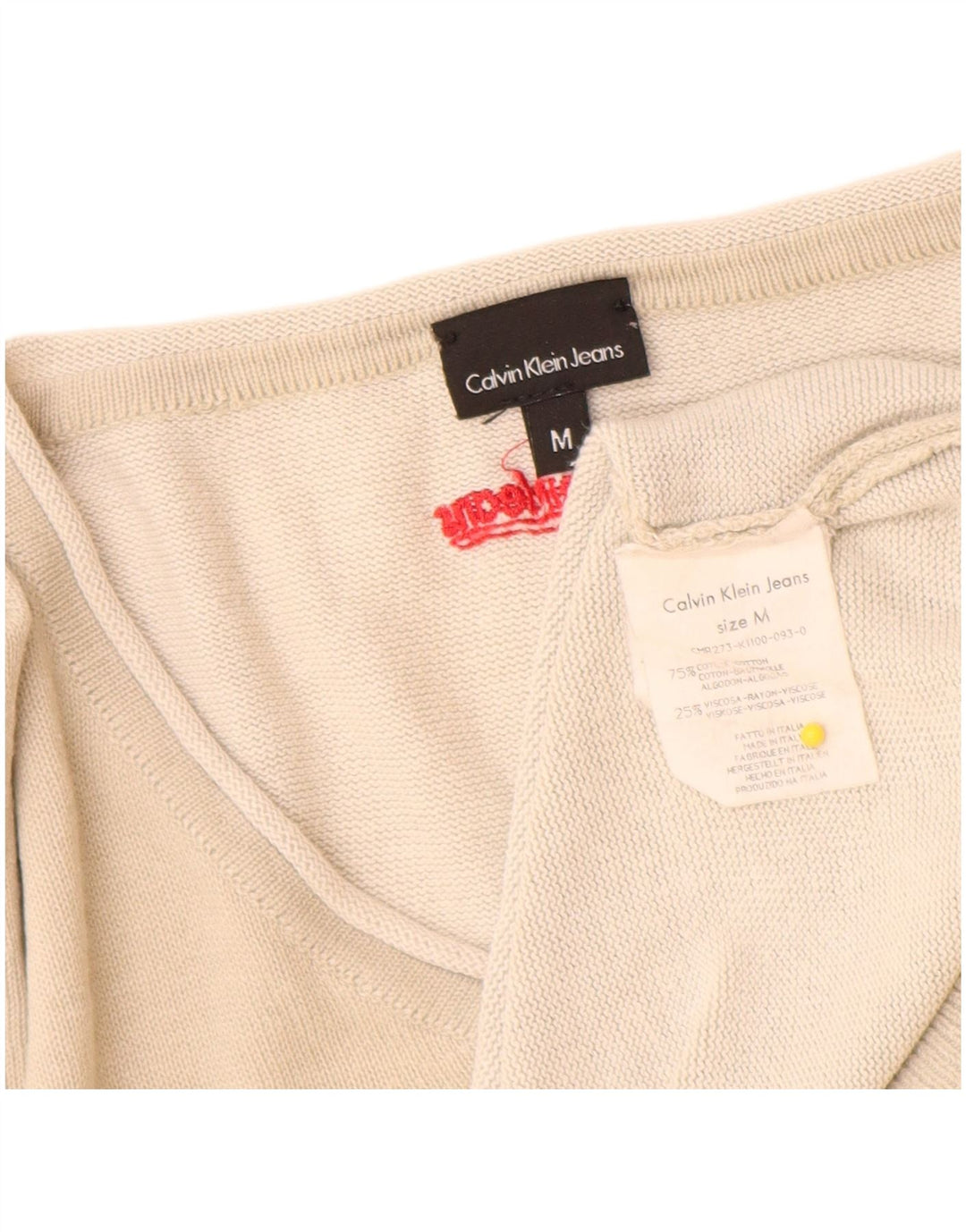 Męski sweter Calvin Klein Jeans z dekoltem w kształcie litery V, średnio beżowy, bawełniany